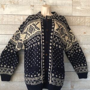 Namaste Woolens Genuine Wool Button Cardigan Fair Isle Nordic Ski Winter
